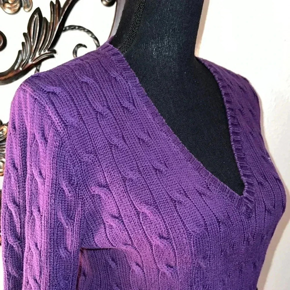 Ralph Lauren Sport Women’s 100% Cotton Cable Knit Deep Purple Sweater Jumper L - Picture 14 of 16